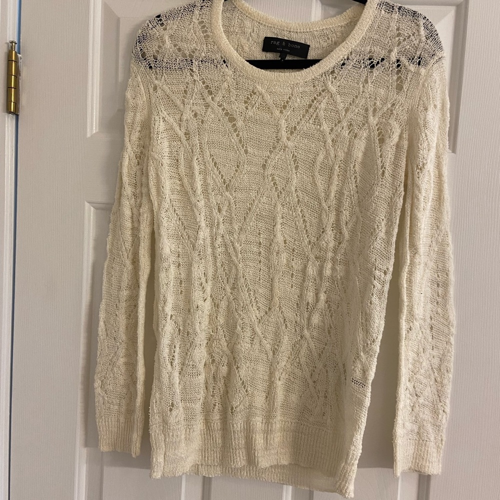 rag & bone Cream Open-Knit Crewneck Sweater